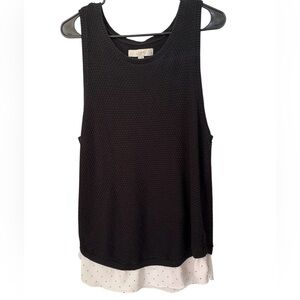LOFT Black and White Mixed Media Layered Sleeveless Sweater XLP